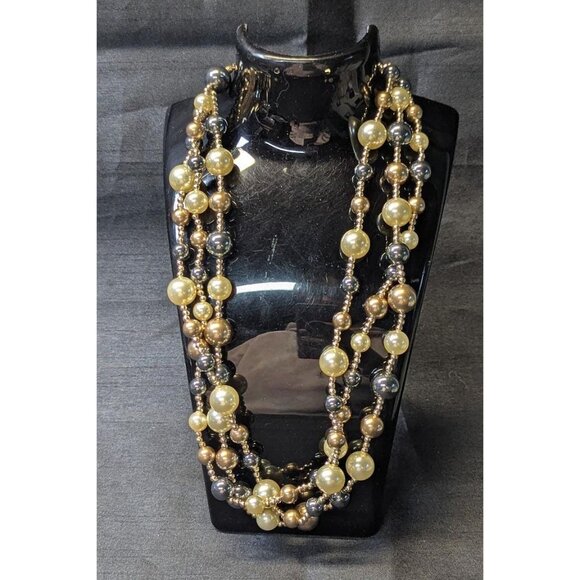 3 for $30 Vintage multistrand necklace, gold, Champaign and black beads, - Picture 6 of 8